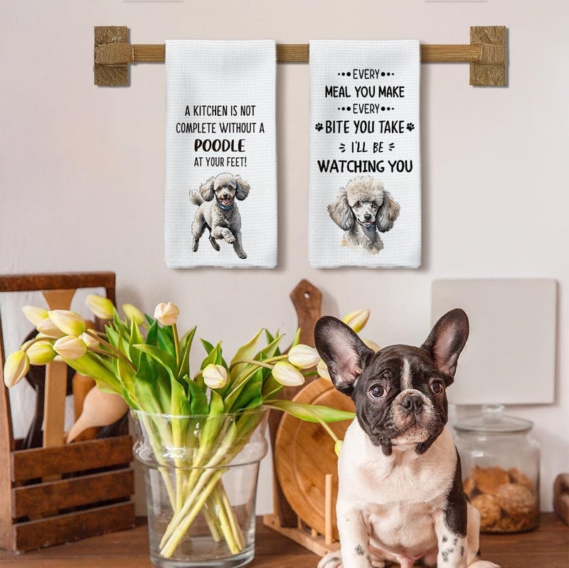 Tzhim Poodle Gifts Kitchen Towels Set of 2, Poodle Gifts for Women, Poodle Mom Gifts, Poodle Dog Dish Towels Tea Towels for Kitchen, Poodle Dog Hand Towels, Dog Kitchen Bathroom Decor, 16x24inch - Image 3